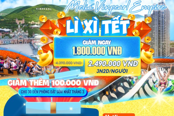 DU XUÂN NHA TRANG: COMBO MELIÁ VINPEARL NHA TRANG 5 SAO - GIẢM ĐẾN 2 TRIỆU ĐỒNG!