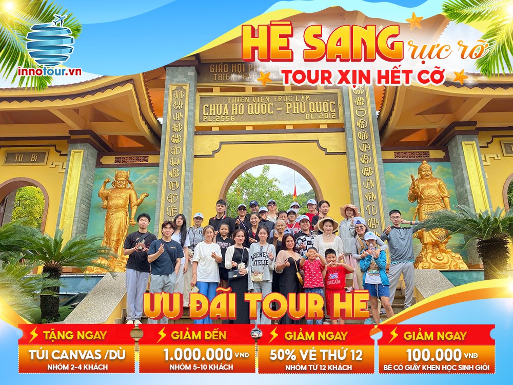 Tour Mùa Hè: Tour Phú Quốc 3N3Đ - Vin Wonder - Chùa Hộ Quốc - Nhà Tù Phú Quốc - Buffet Hải Sản  - Bún Quậy