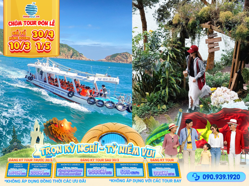 Tour Lễ 30/4 & Giỗ tổ Hùng Vương: Tour Liên Tuyến Ninh Chữ - Đà Lạt 4 ngày 3 đêm - Vịnh Vĩnh Hy - Hang Rái - KDL Mê Linh - Langbiang Land - Happy Hill