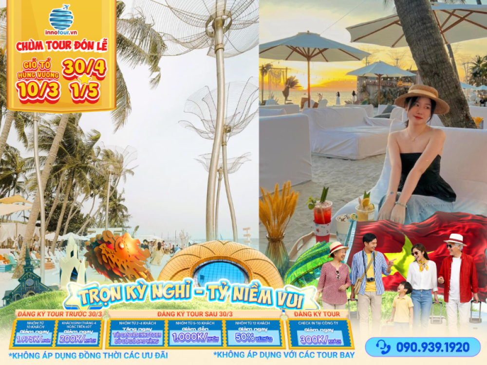 Tour Lễ 30/4 & Giỗ tổ Hùng Vương: Tour Phan Thiết 3N2Đ - Jeep Tour - Novaworld - Bàu Trắng - Hanna Beach - Buffet Hải Sản
