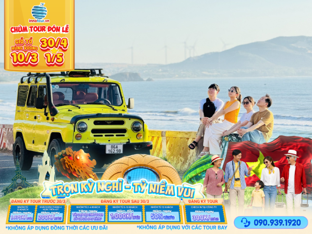 Tour Lễ 30/4 & Giỗ tổ Hùng Vương: Tour Phan Thiết 2 ngày 1 đêm - Bikini Beach - Tắm bùn khoáng - Thanh Minh Tự - Xe Jeep 7 điểm - Hanna Beach 