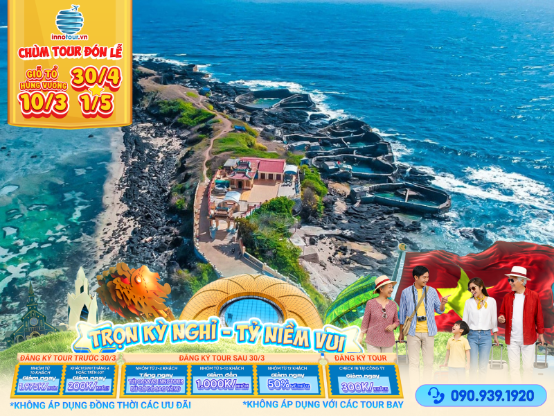 Tour Lễ 30/4 & Giỗ tổ Hùng Vương: Tour Phú Quý 3N2Đ - Hòn Tranh - Bãi Nhỏ - Gành Hang - Chùa Linh Sơn - Dốc Phượt 