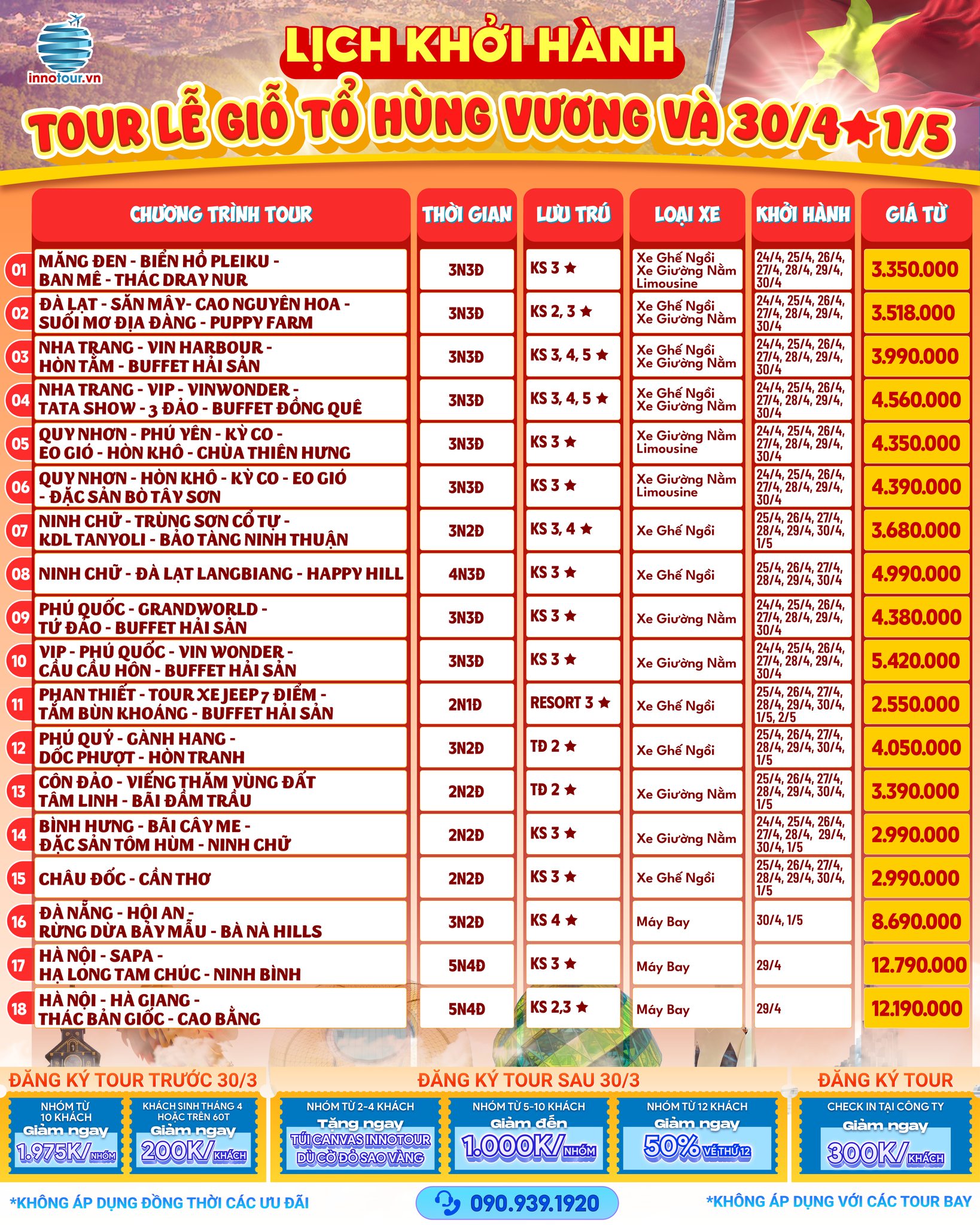 Tour lễ 30-4